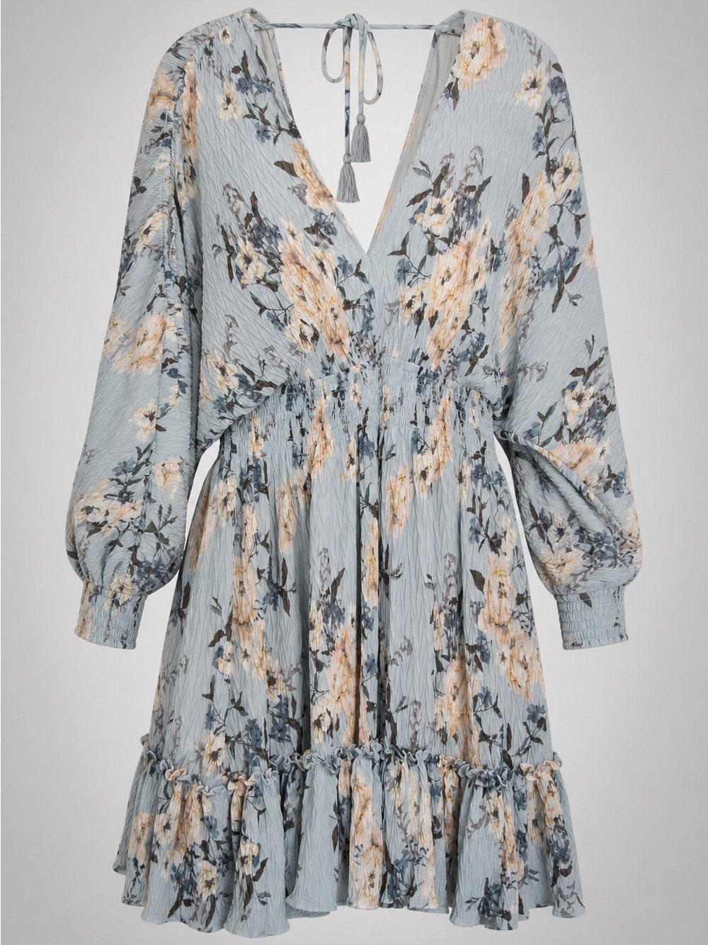 Love Stitch Light Blue Floral Midi Dress with Smocked Waist